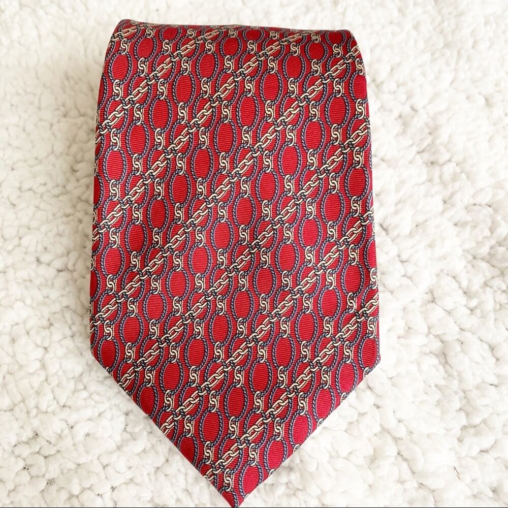 Oscar de la Renta Couture Red Link & Chain Print Tie